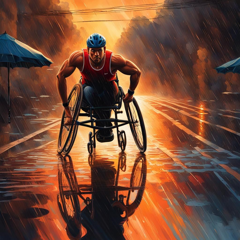 Paralympic Athlete in Rain: Digital Painting
