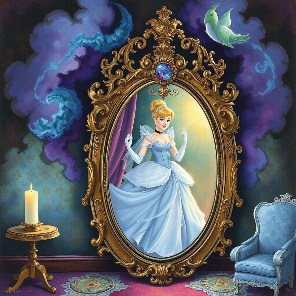 Cinderella in Mystical Mirror, Digital Illustration