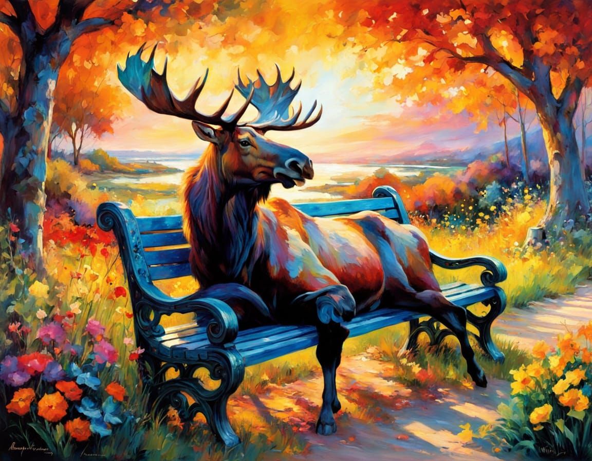 Magical Autumn Sunset with Moose in Ethereal Style