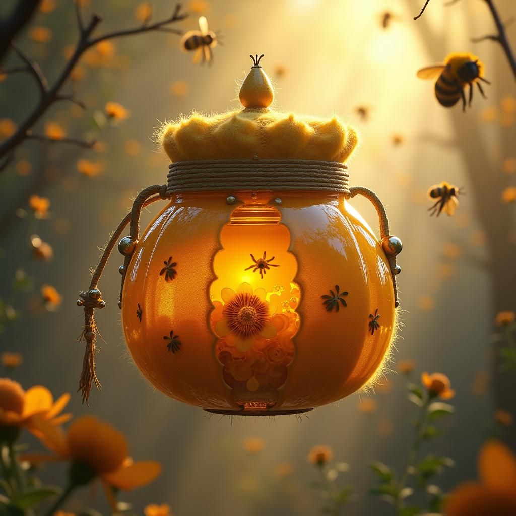 Ornate Honey Jar in Bumblebee Pouch: Digital Matte Painting