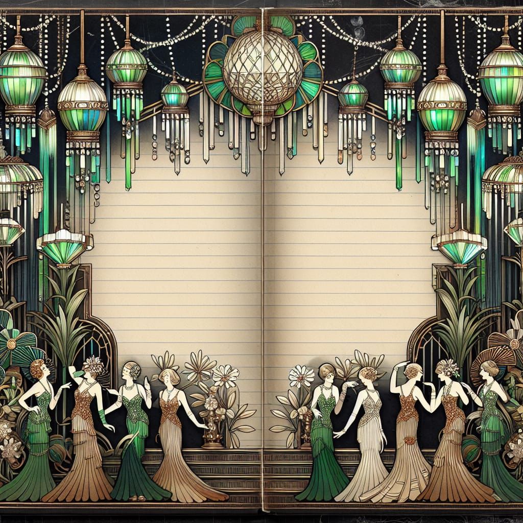 Art Deco Scrapbook Page with Chandeliers in Unreal Engine