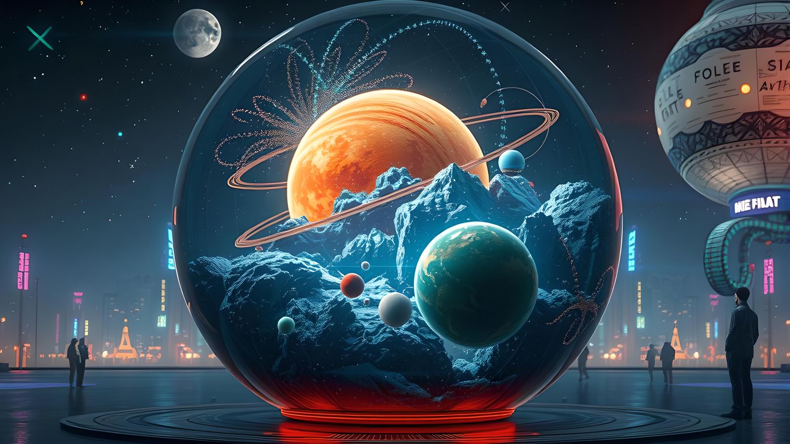 Cyberpunk Solar System Sphere in Glass