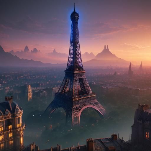 Eiffel Tower Sunset in a Digital Matte Painting