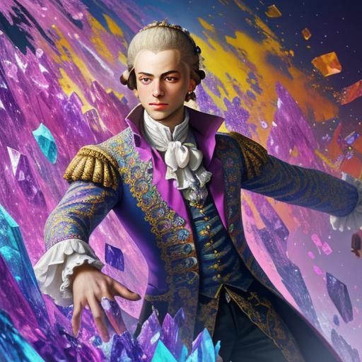 Crystalline Mozart: Hyperrealistic Portrait in Vivid Color