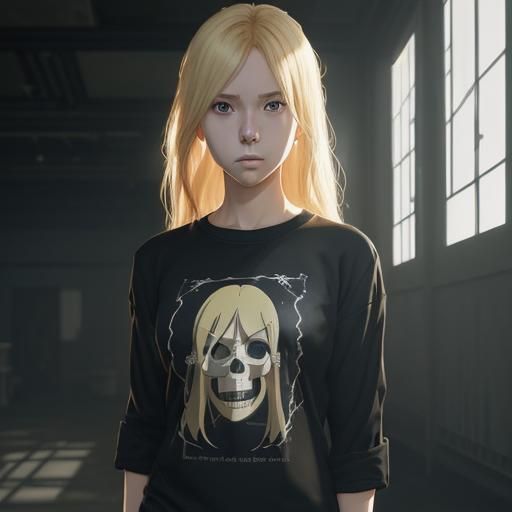 Anime Girl in Skull Shirt, Studio Ghibli Style