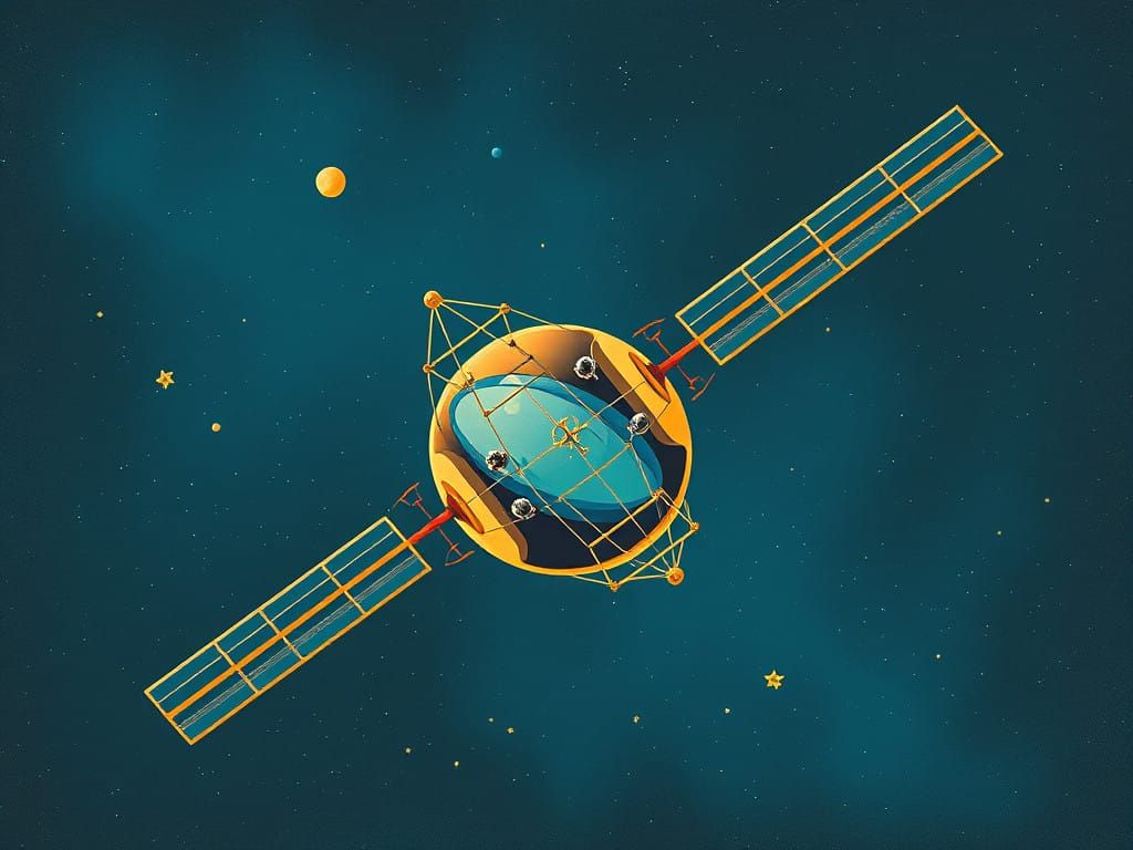Retro-Futuristic Sputnik 1 Satellite in 1950s Style