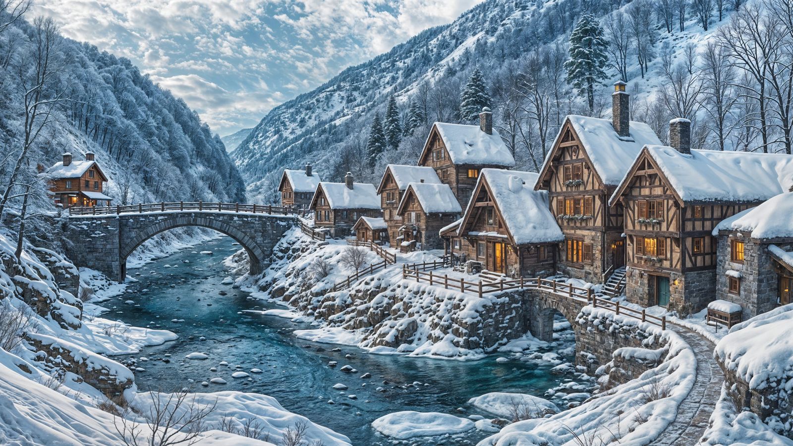Picturesque Winter Village in Appalachian Landscape