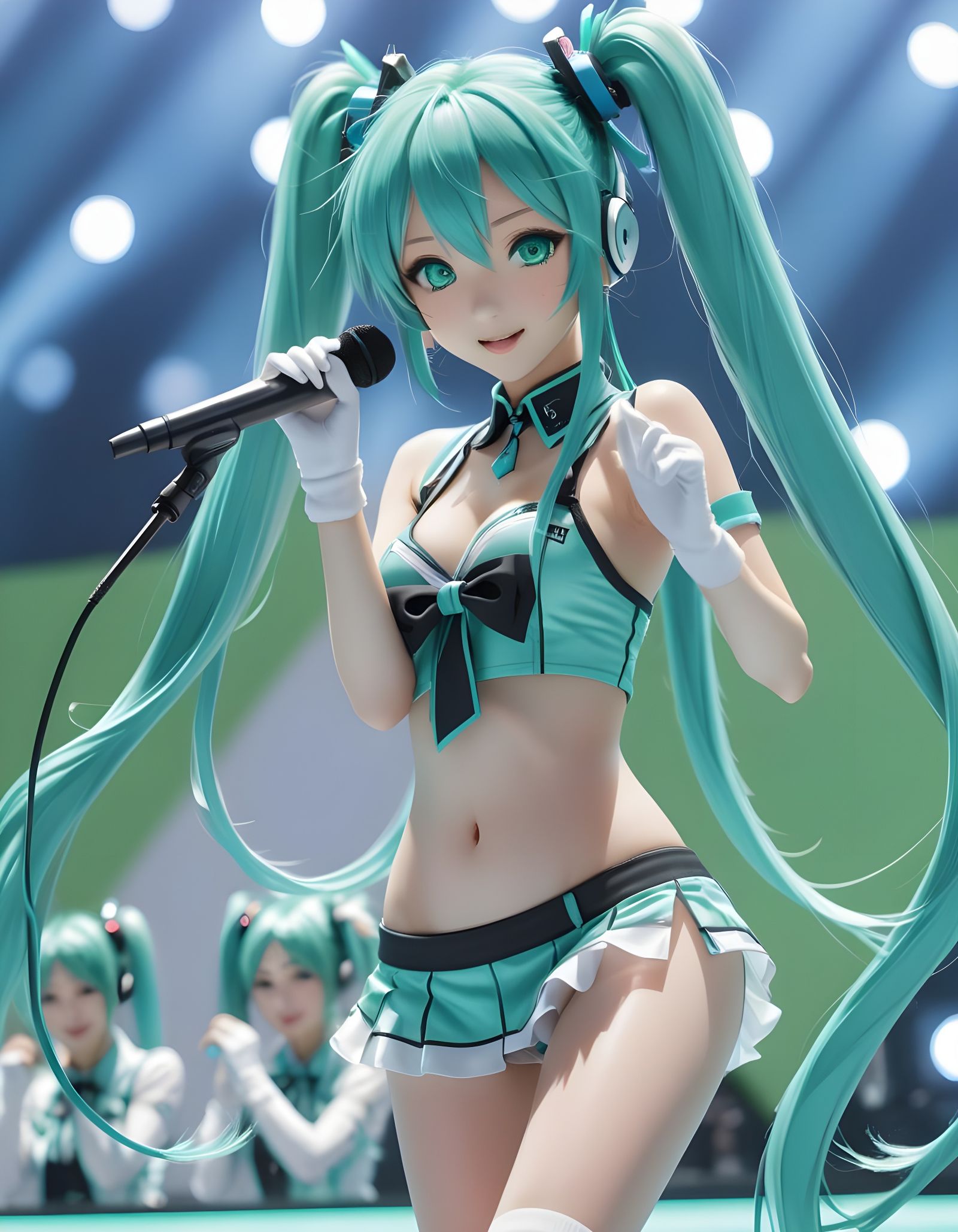 Miku Performs on Stage in Vibrant Aqua Hair