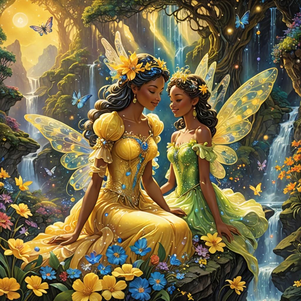 Fairy Mother and Daughter in Enchanted Forest