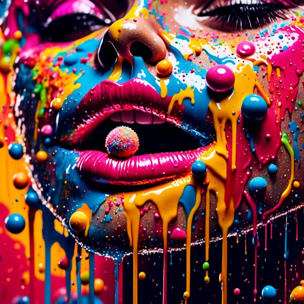 Lips Licking Lollipop in Pop Art Style