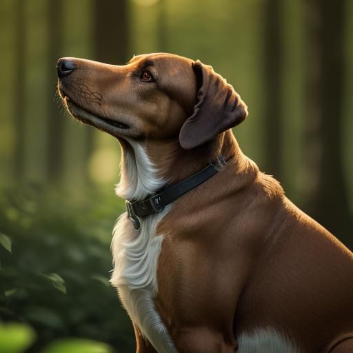 French Anglo-Hound Running in Sunset Light