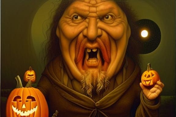 Hagrid Carving Pumpkin Under Moonlight in Visionary Style