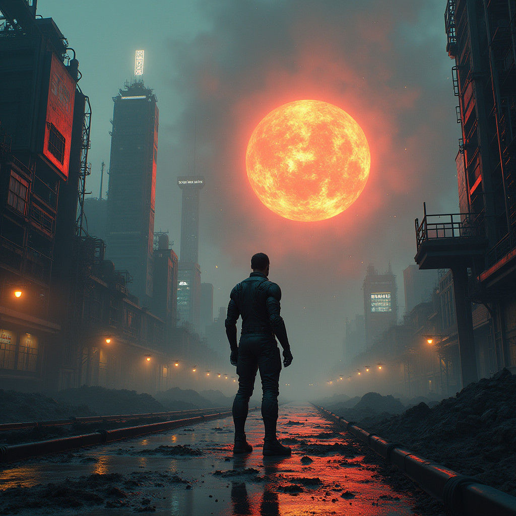 Cyborg in Dystopian Metropolis: Cyberpunk Style