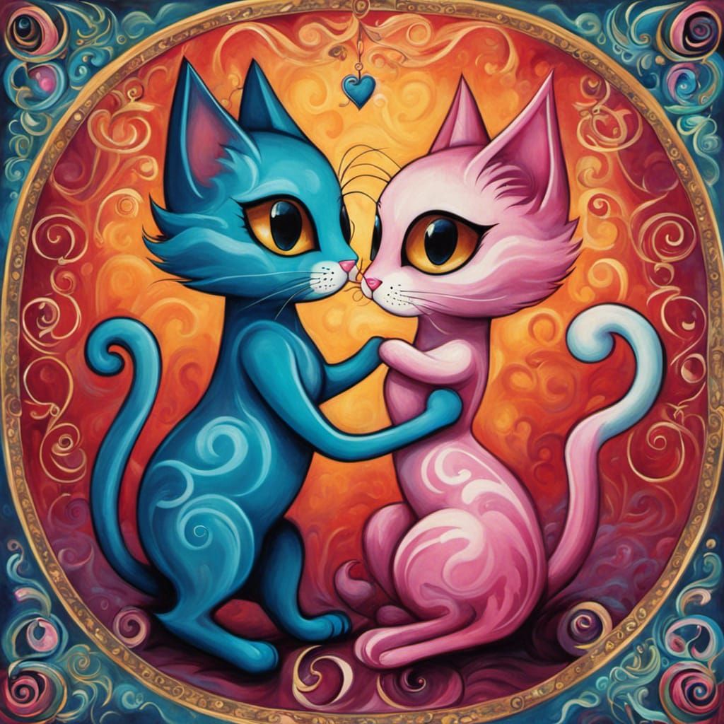 Cats Tango in Illustrative Style