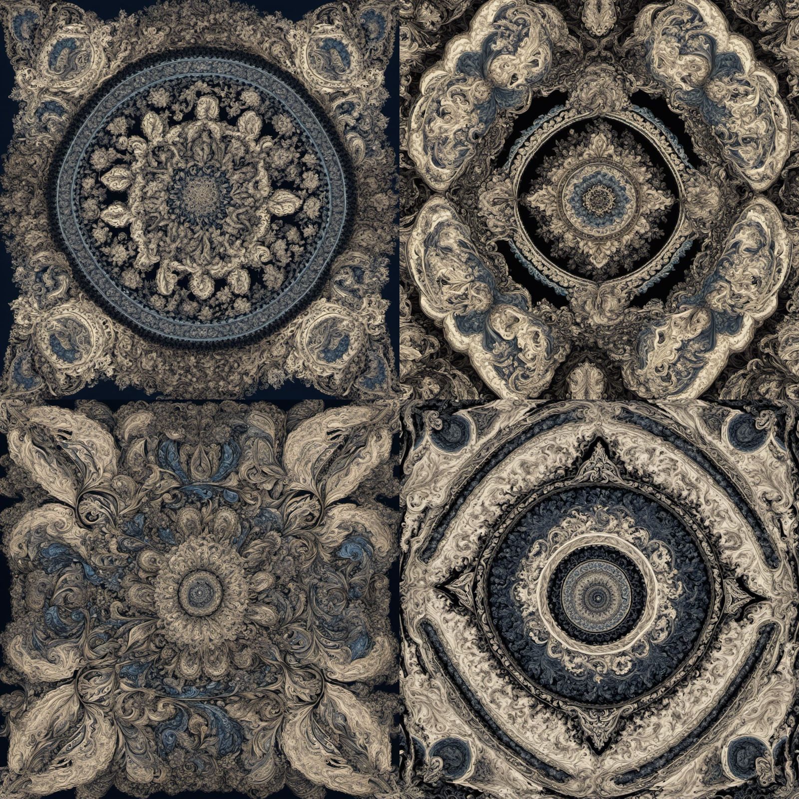 Intricate Paisley Pattern in Black, Blue and Cream