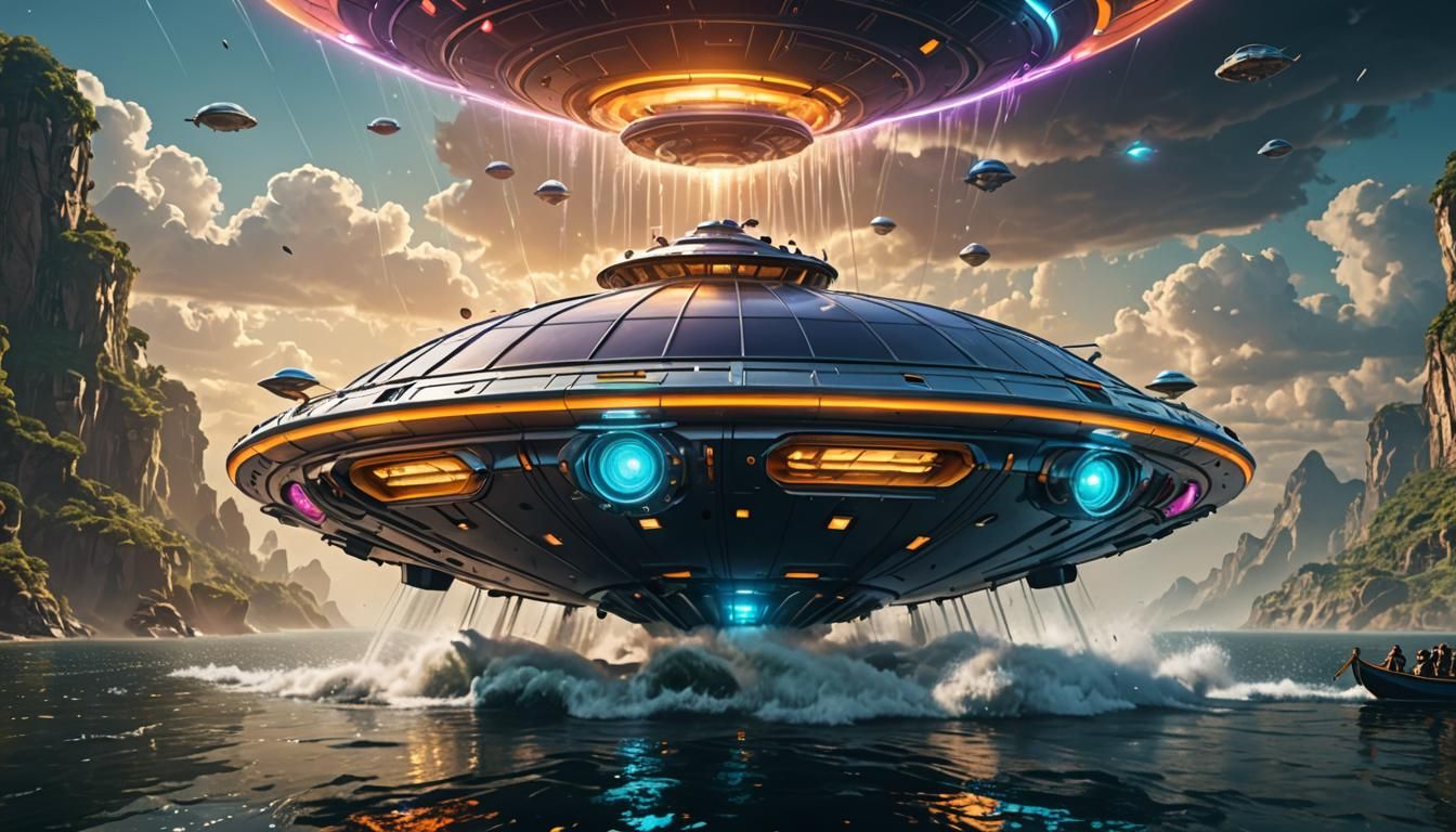 Flying Saucer Boat Concept Art in 8K