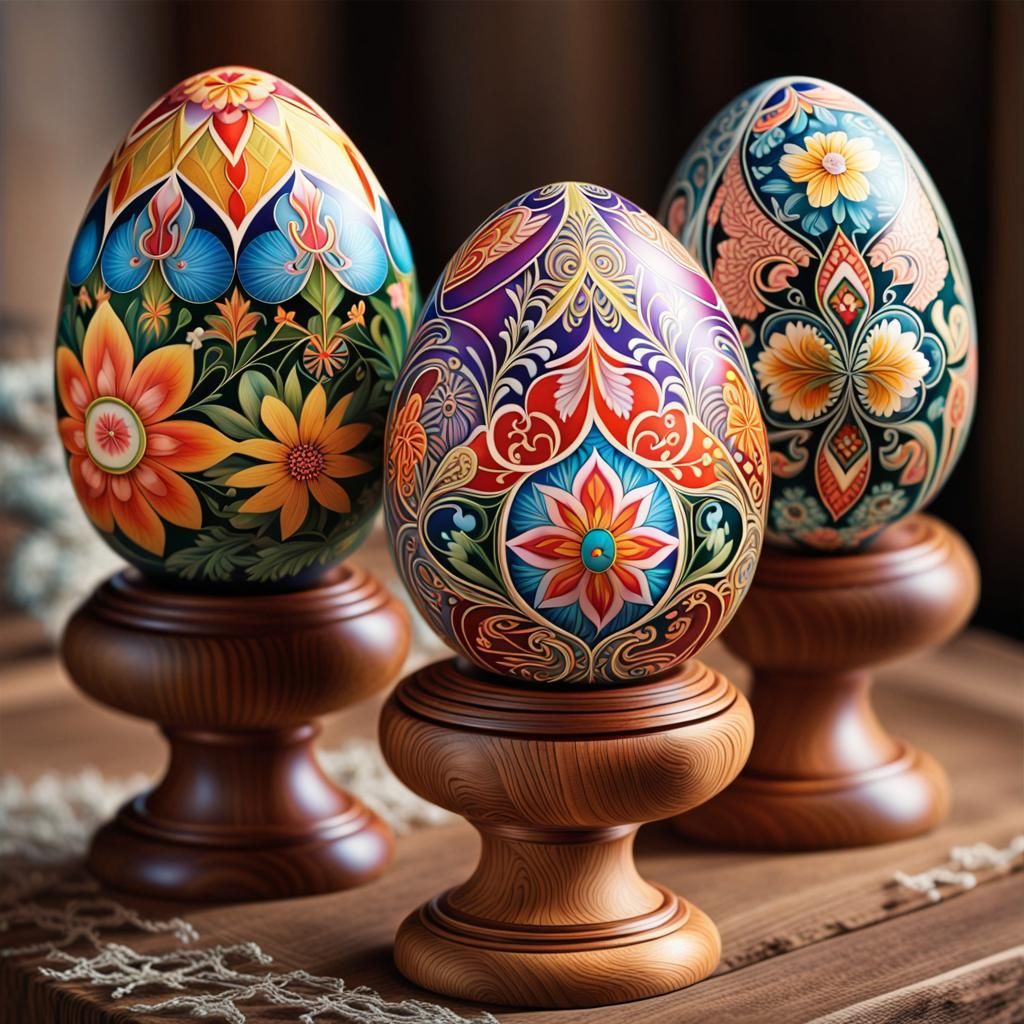 Vibrant Ukrainian Pysanky Eggs with Intricate Patterns