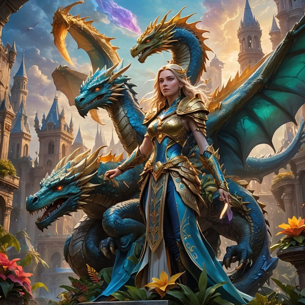 Sorceress on Dragon Statue in Abandoned City