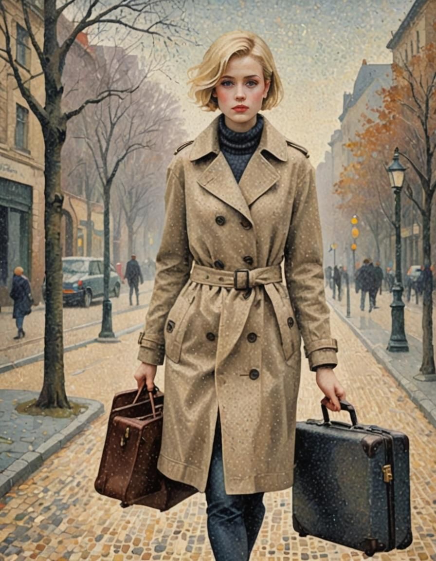 Melancholic Blonde in Pointillist Style