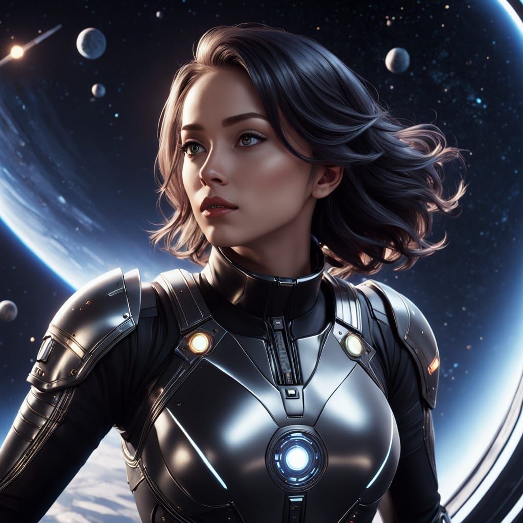 Elegant Astronautess in Zero Gravity