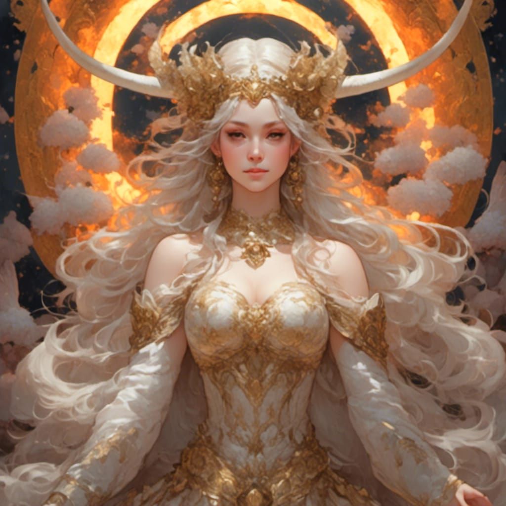 Aries Goddess Leads Celestial Ram into Arena