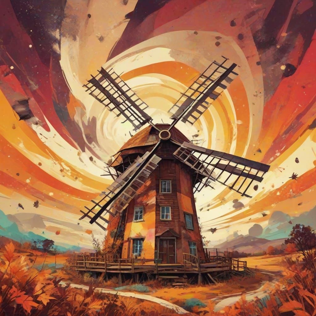 Cosmic Autumn Windmill in Whimsical Neo-Vintage Style