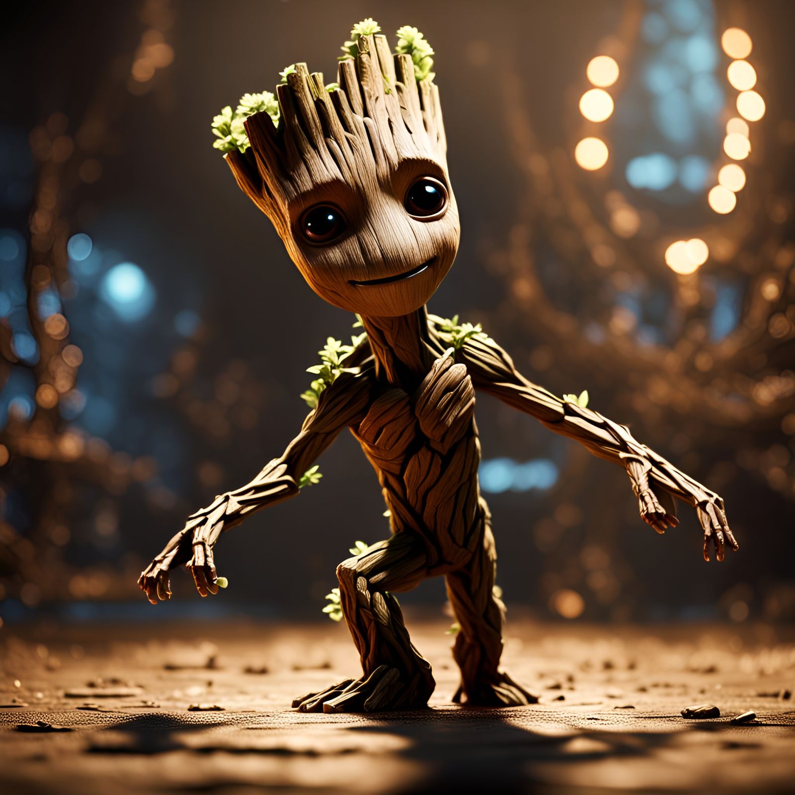 Mini Groot Dancing: Detailed Digital Matte Painting