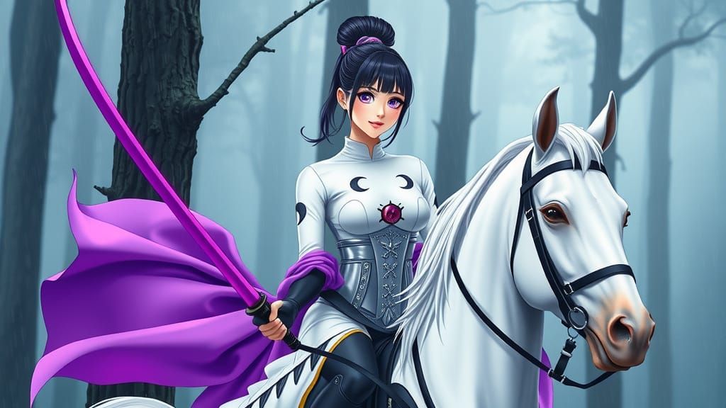 Anime Woman in Gothic Forest with Katana Sword
