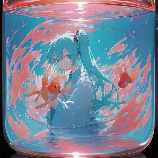 Hatsune Miku in a Jar: Vibrant Anime Visual