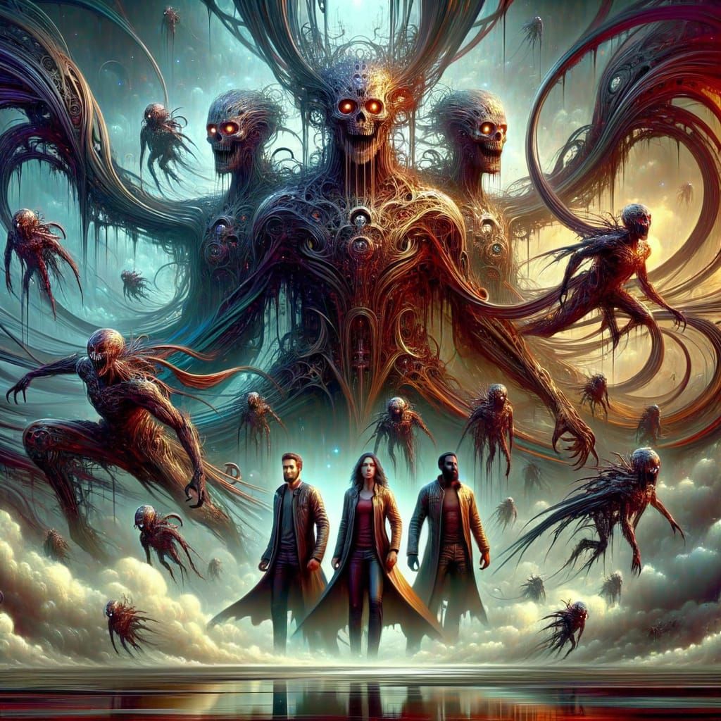 Humans Battle Demonic Robot Horde in Epic Matte Painting