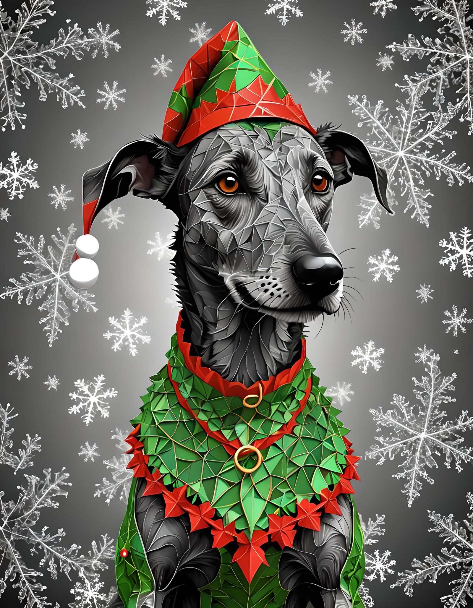 anthropomorphic Image of a lurcher  dog wearing a Christmas ...