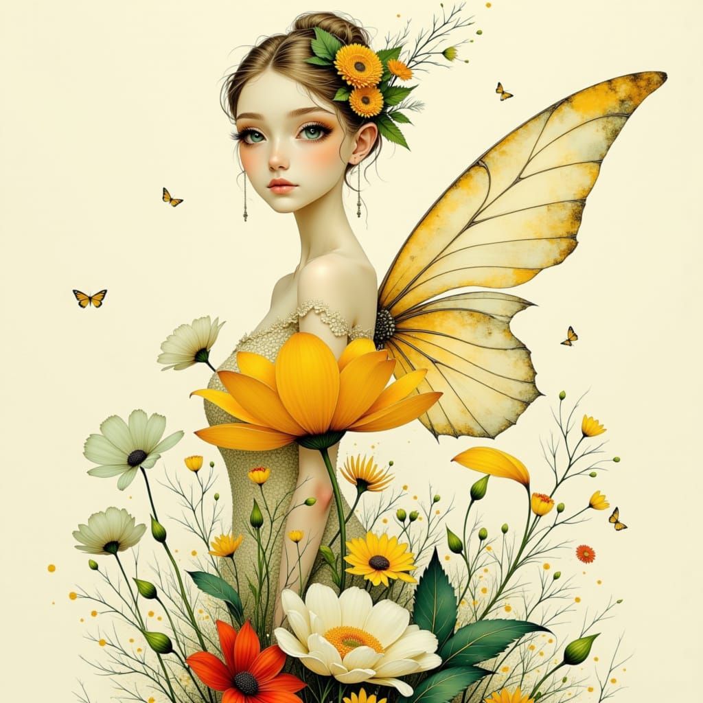 Ethereal Fairy in a Monet-Inspired Floral Scene