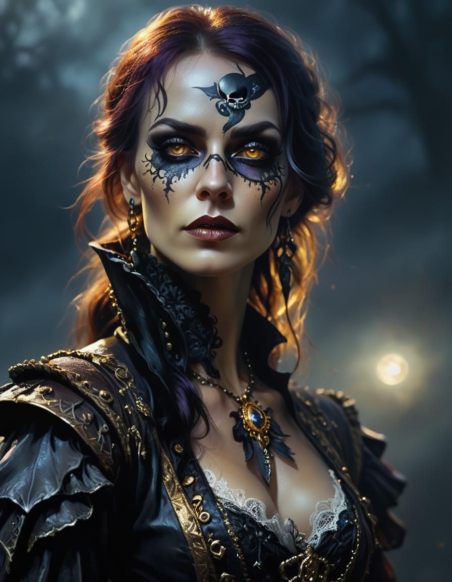 Gothic Pirate Portrait in Moonlight: Dark Fantasy Oil Painti...