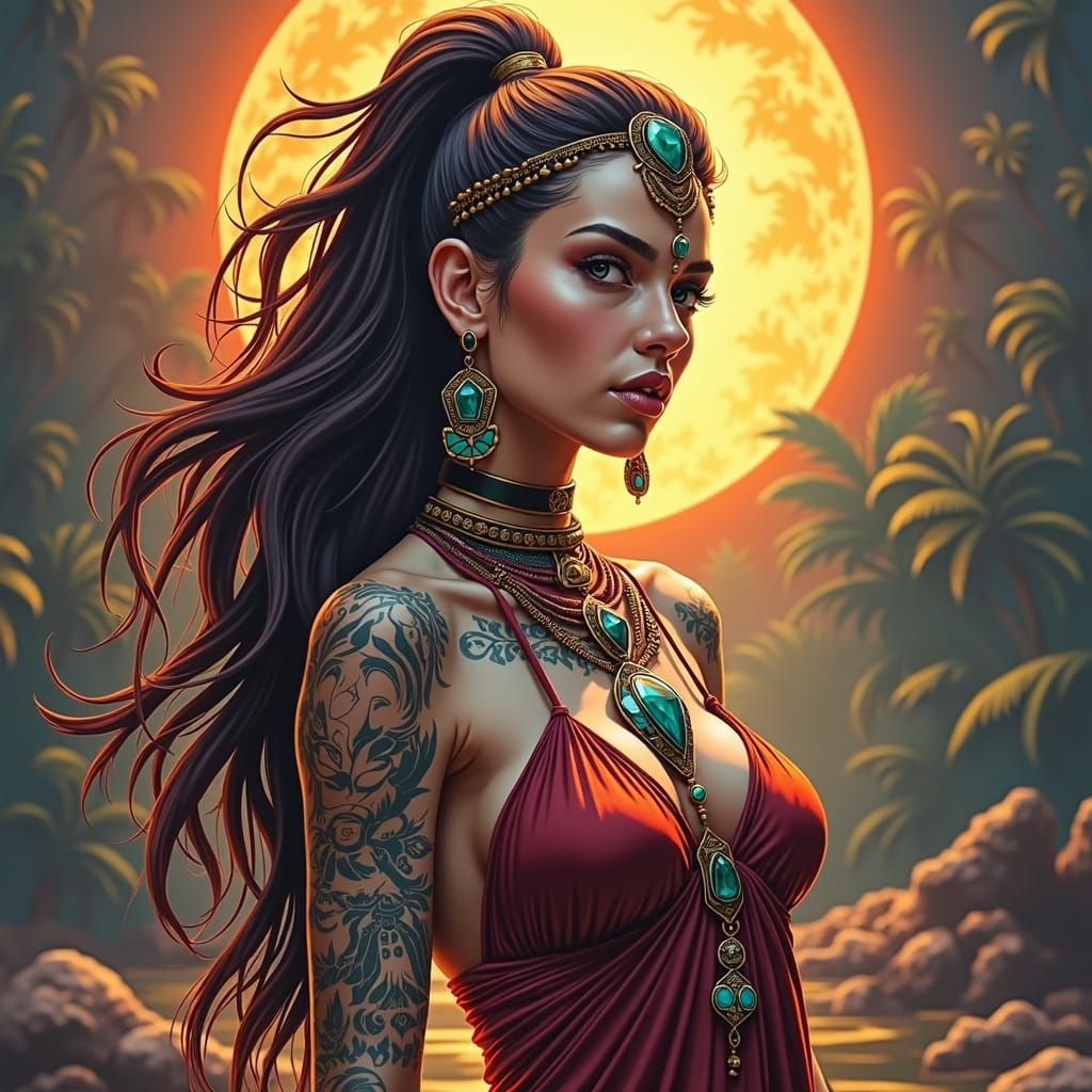 Tribal Tattooed Woman Portrait in Pop Surrealism