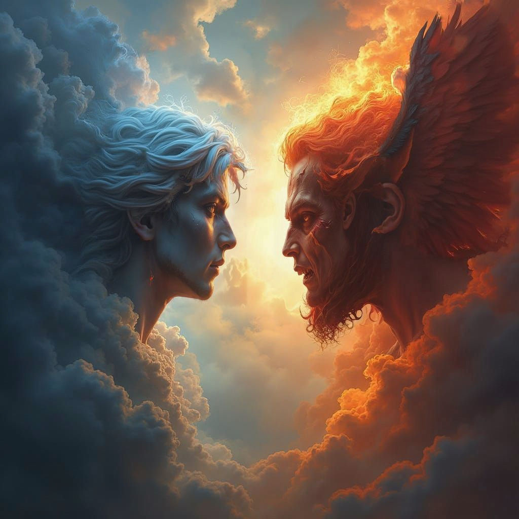 Epic Angel vs Devil Confrontation at the Edge of the World