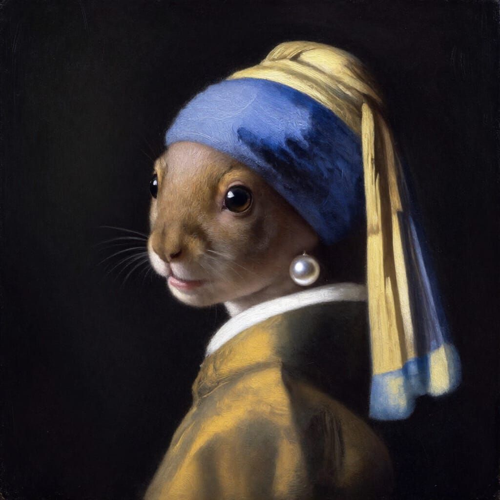 Squirrel in Vermeer Style with Pearl Earring