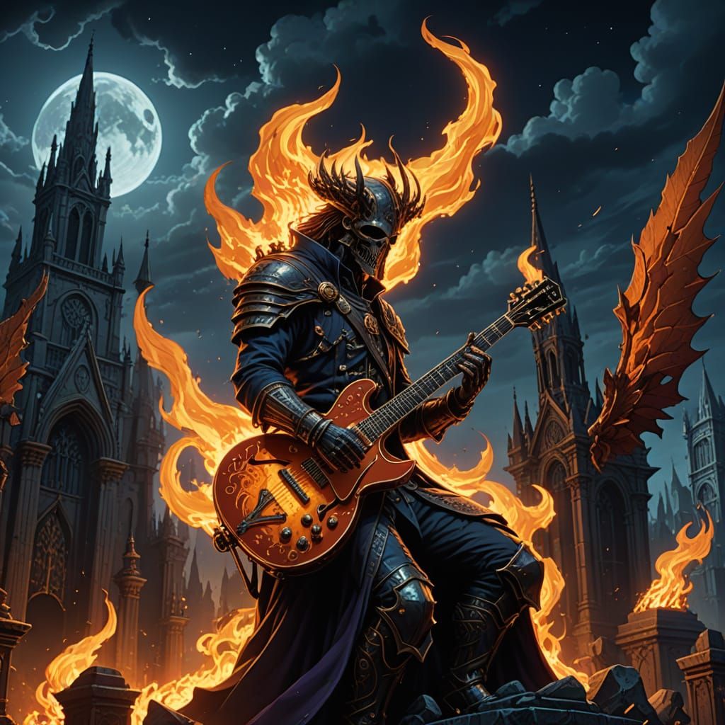 Cyberpunk God of Heavy Metal Reigns Over a Gothic Cemetery