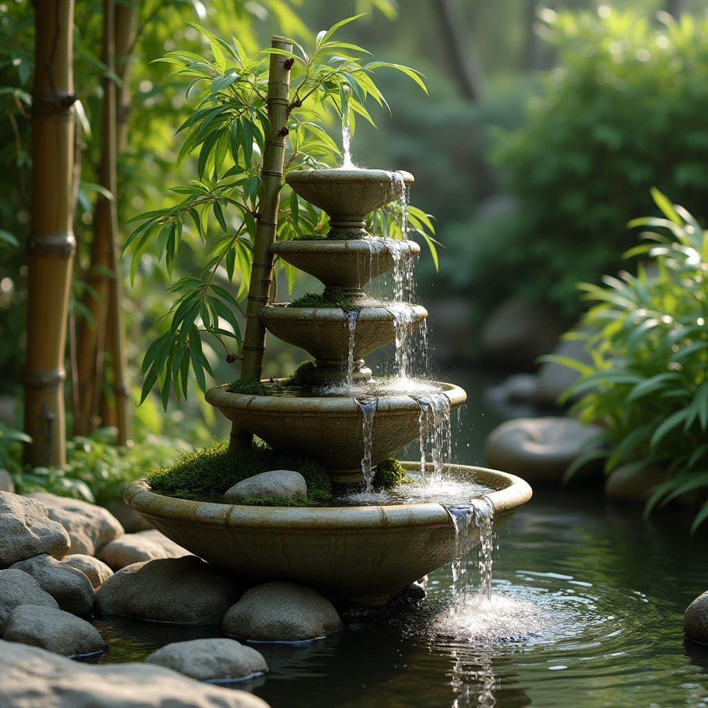 Bamboo Fountain in Dynamic Movement
