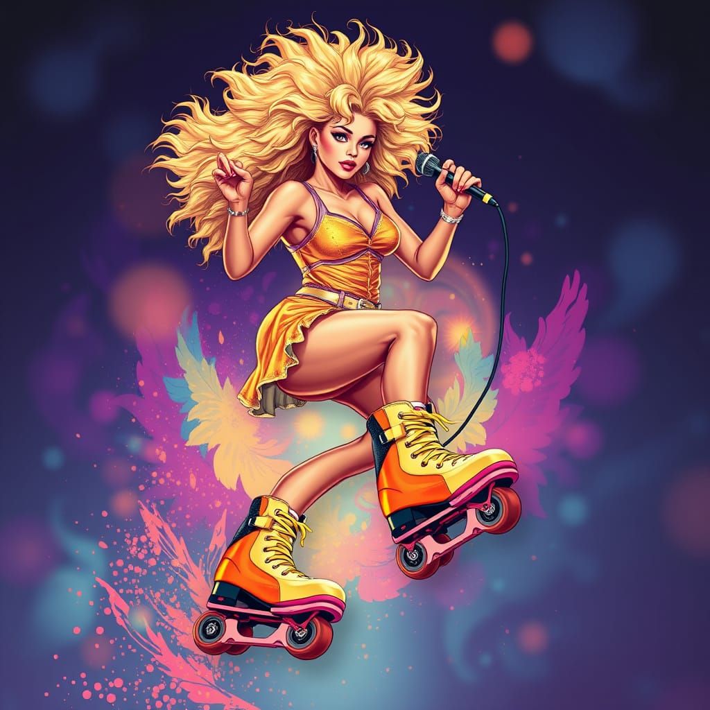 70s Disco Supermodel Rollerblading in Style
