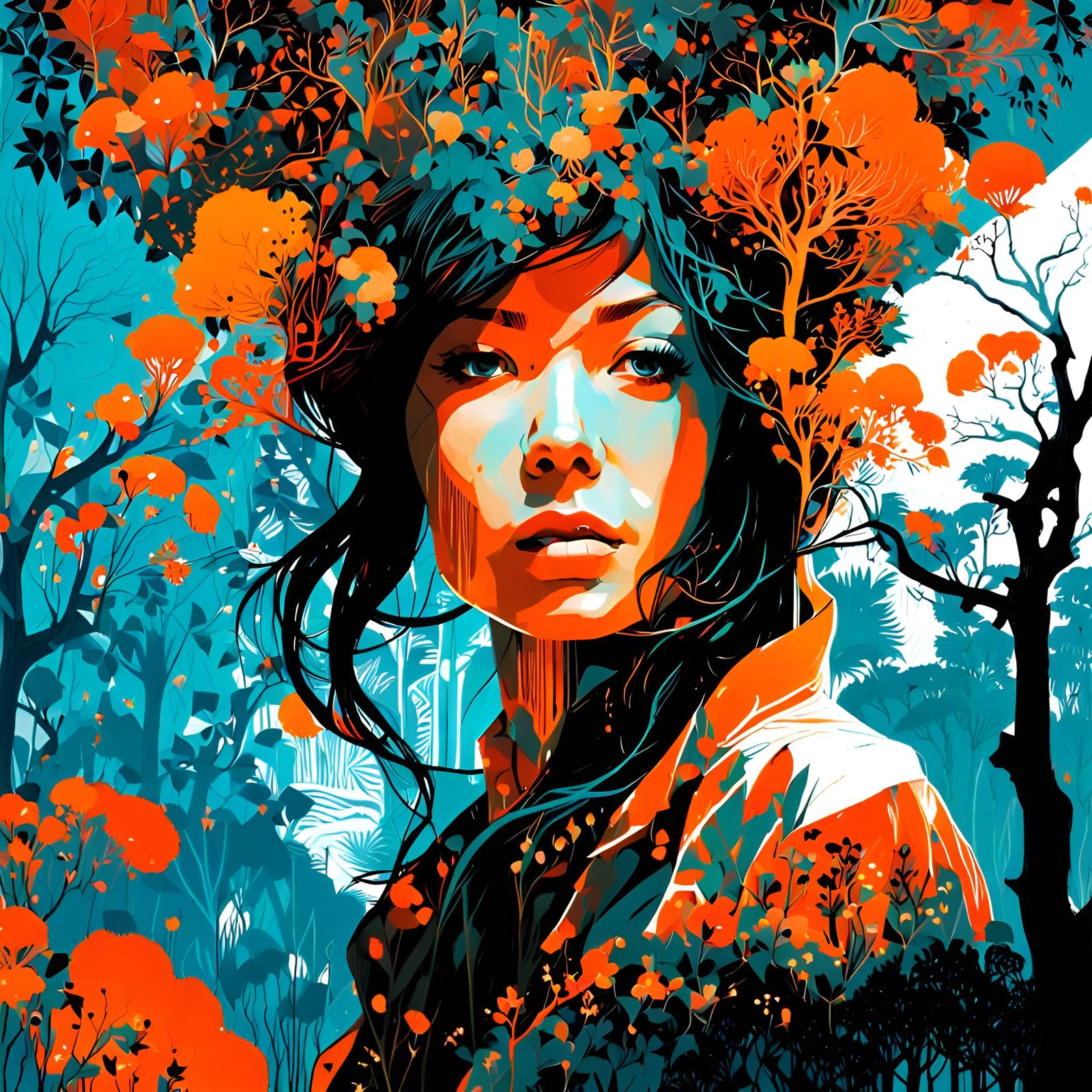 Magical Double Exposure Silhouette Portrait in Ink