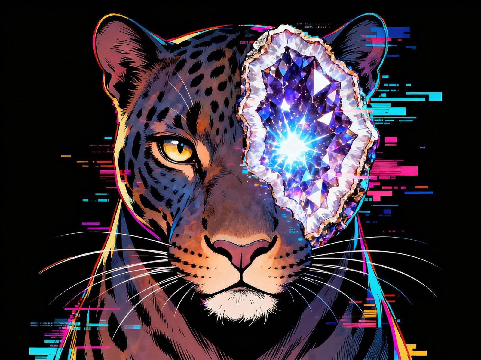 Surreal Panther Geode Artwork in Manhwa Style