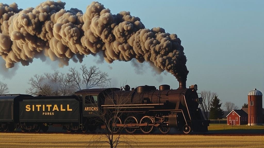 Mighty Steam Locomotive in Golden Farm Country