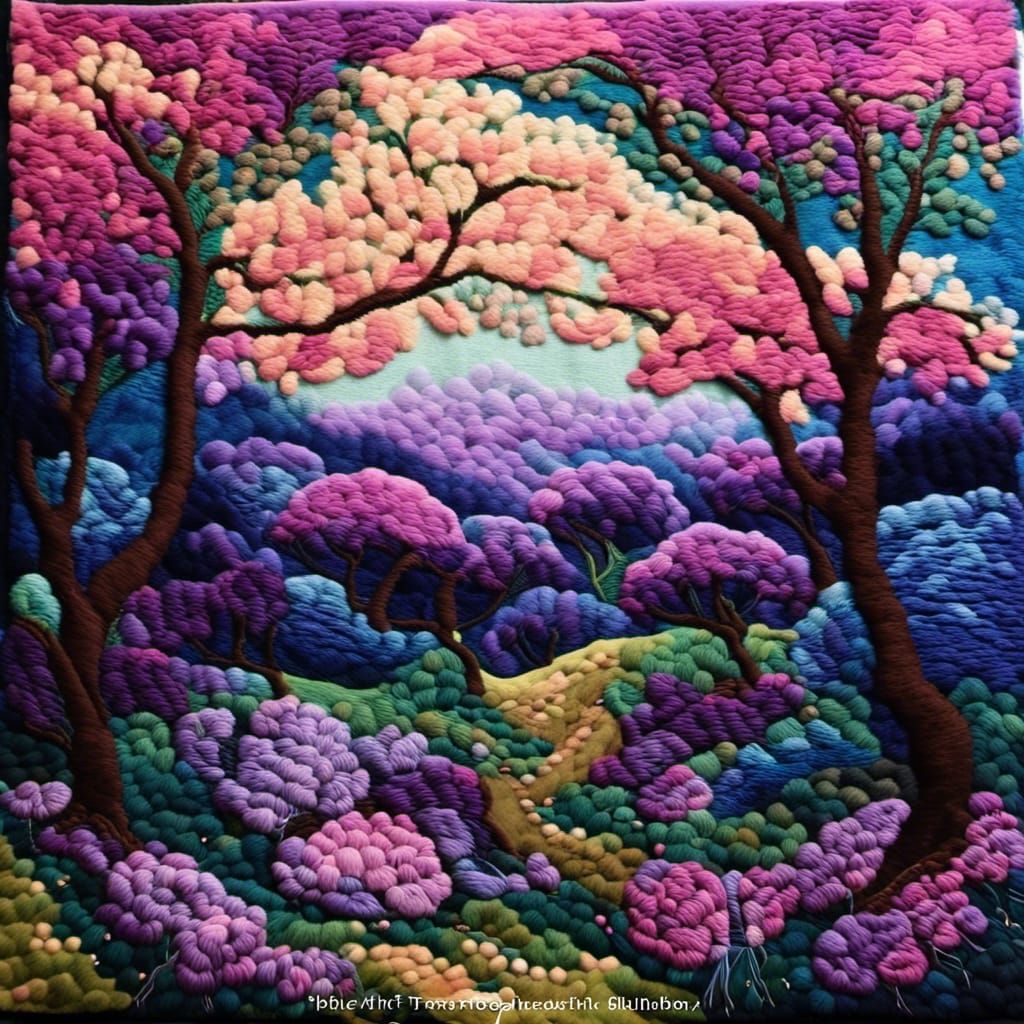 Blooming Forest Tapestry in Desaturated Colors