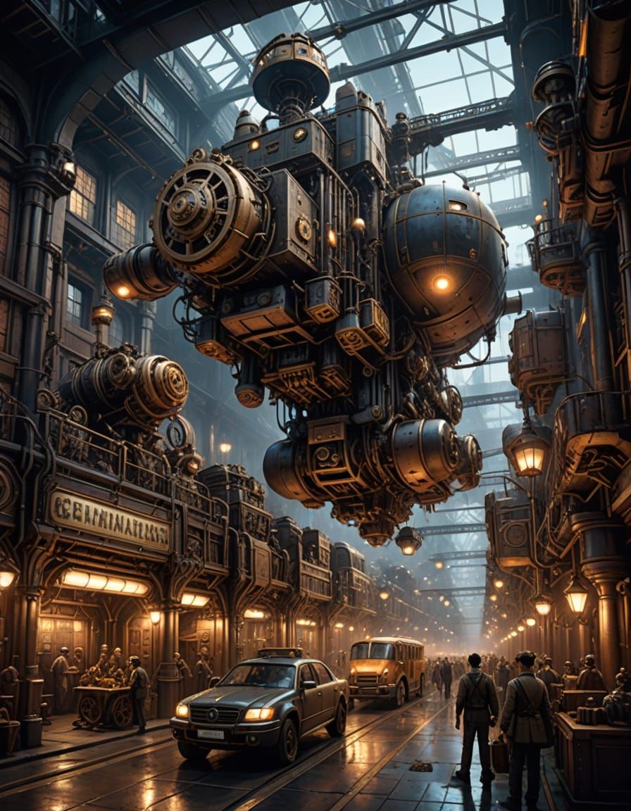 Vibrant Steampunk Metropolis in Mechanical Harmony