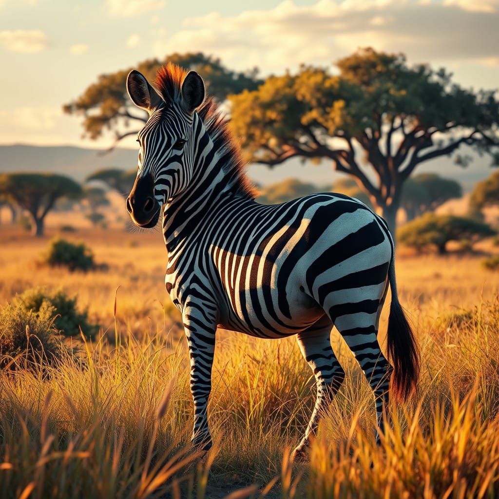 Majestic Savannah Zebra in Warm, Golden Light