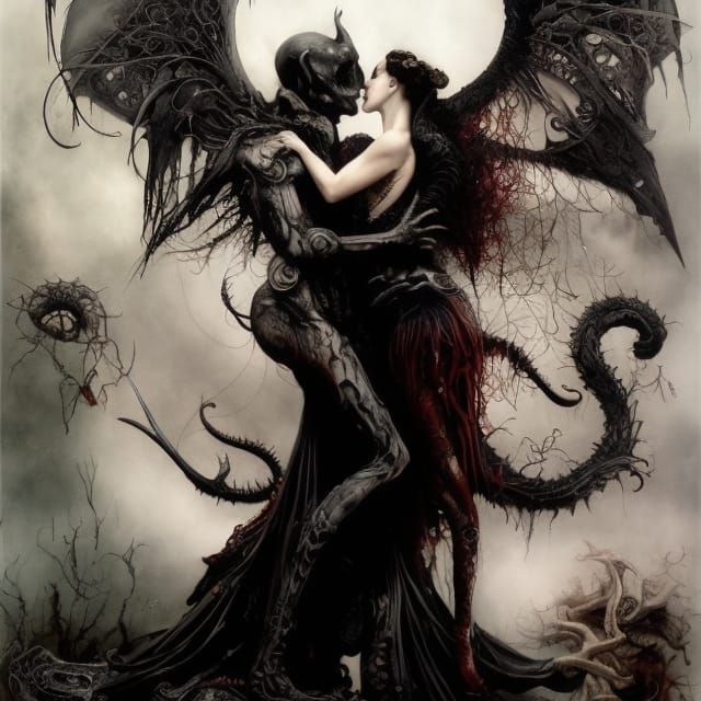 Elegant Demon's Deadly Kiss: Digital Art