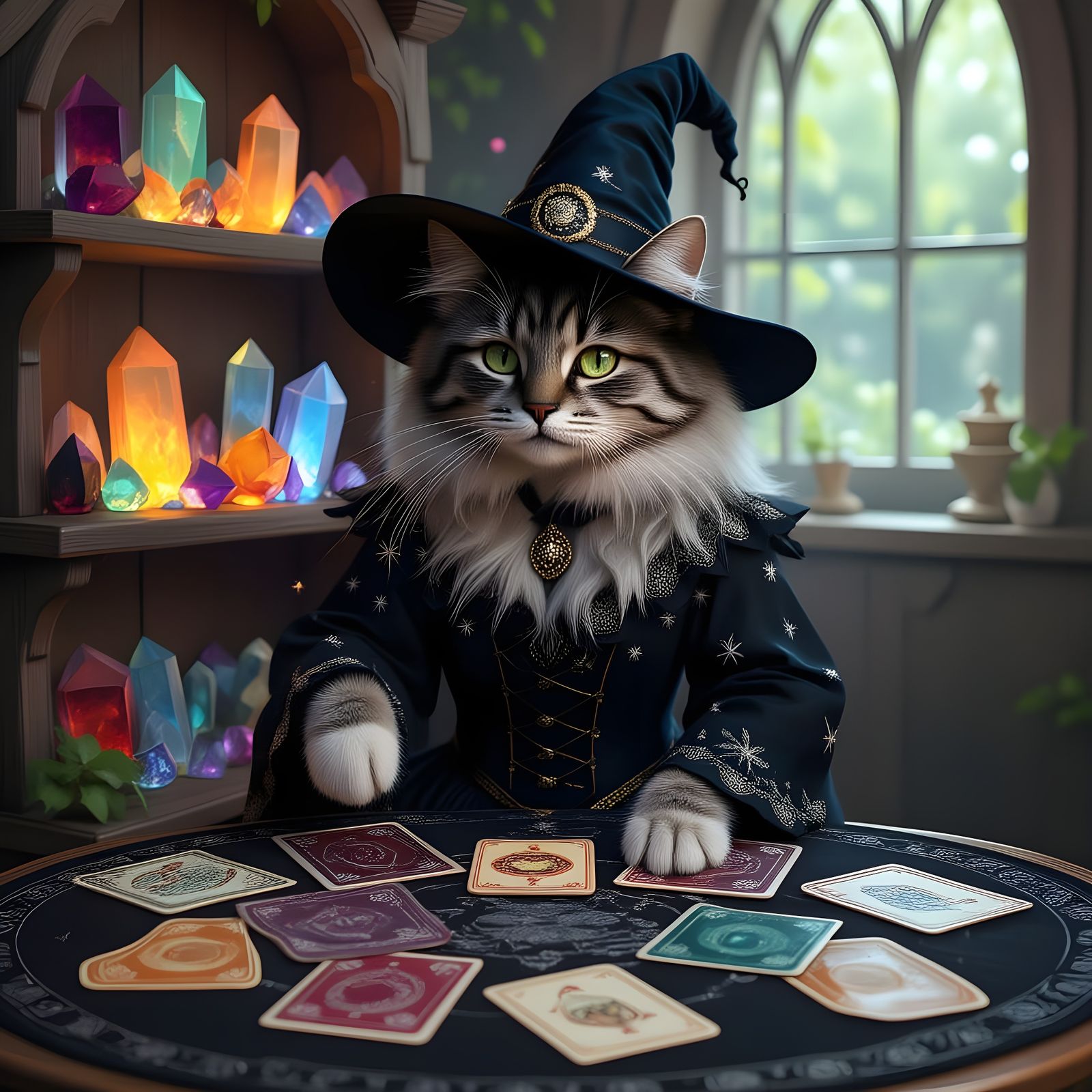 Witch Cat With Crystal Shelf