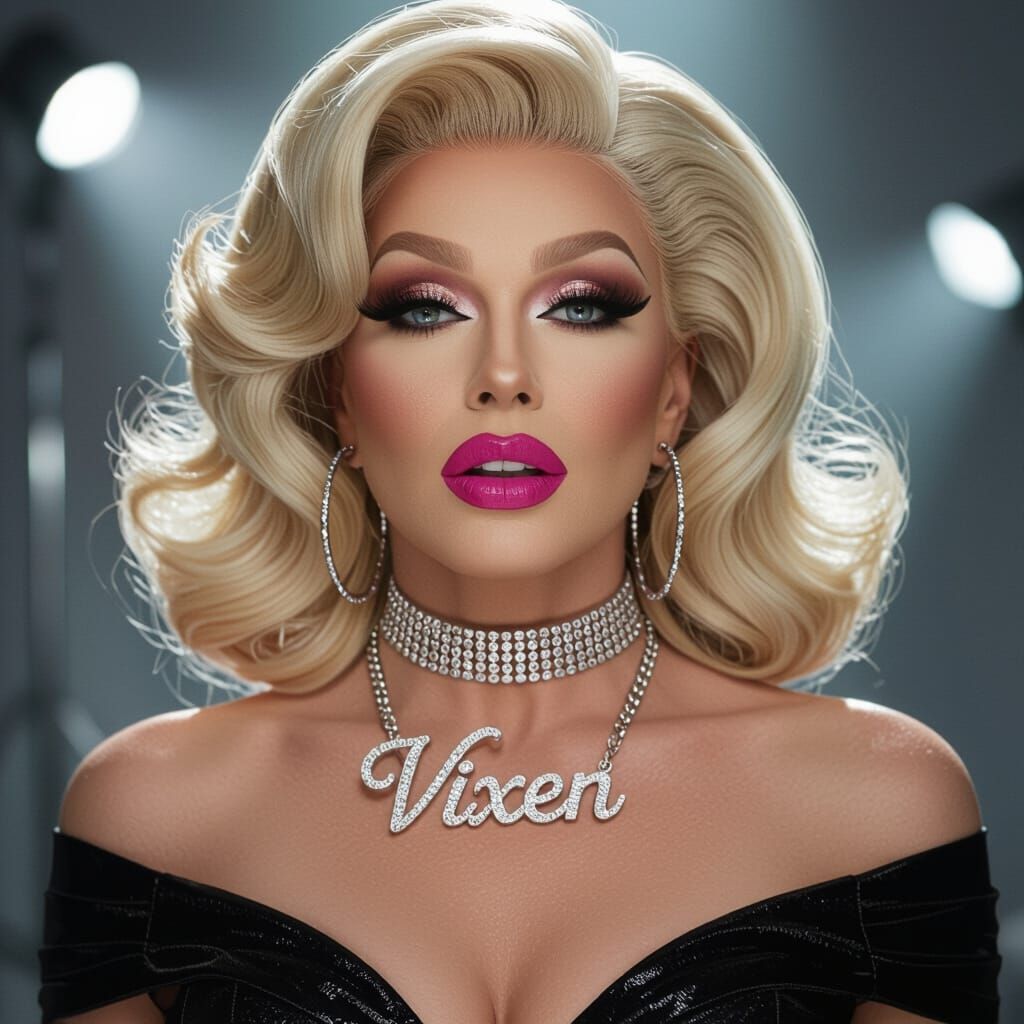 Glamorous Crossdresser Portrait with Blonde Hair and Pink Li...