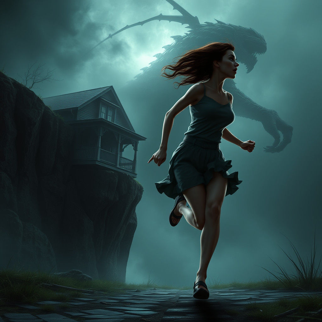 Woman Runs from Cliffside Horror in DreamWorks Style
