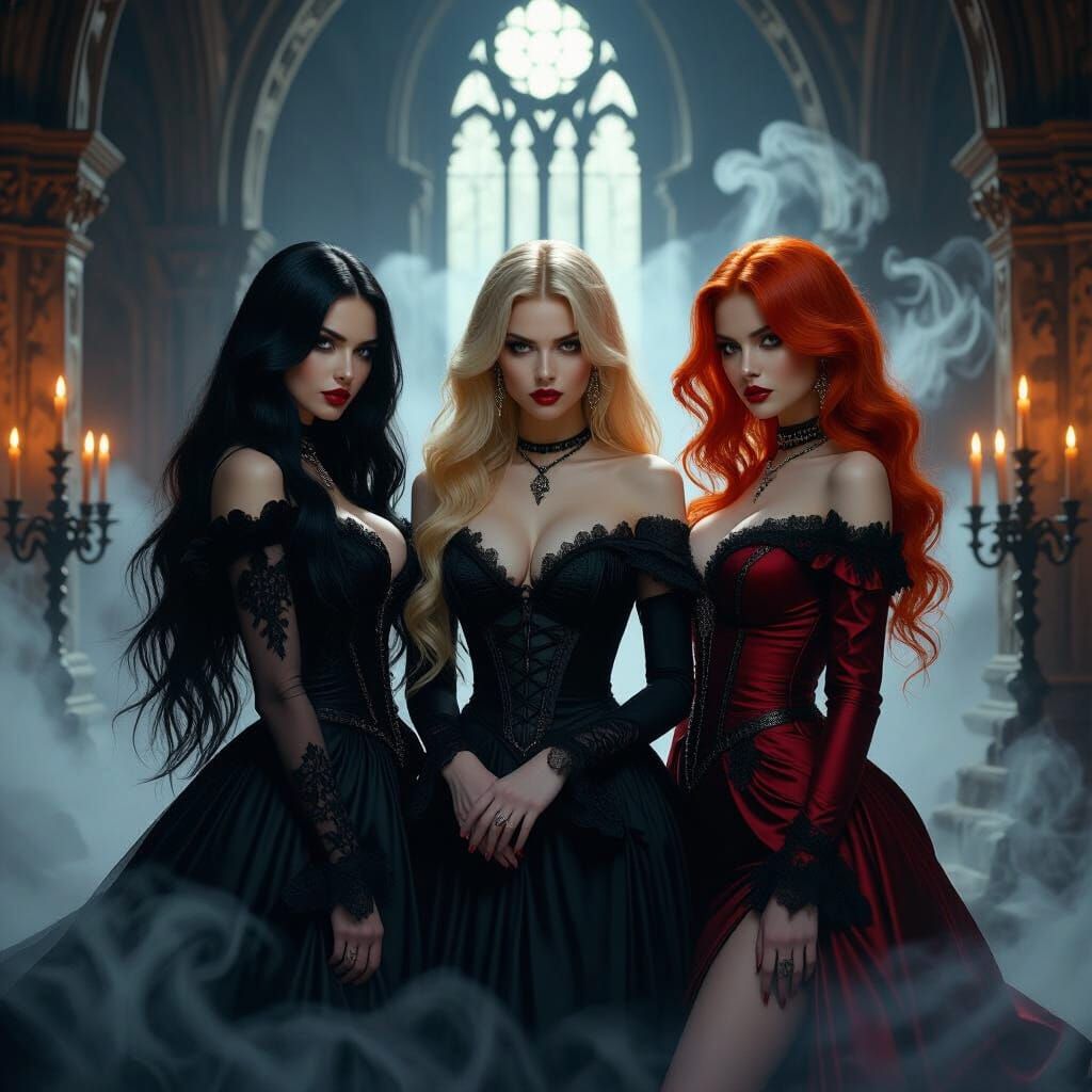 Gothic Vampire Women in Ancient Castle